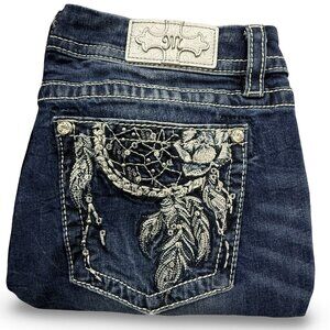 Miss Me Jeans Womens 34 Blue Mid Rise Easy Boot Boho Embroidered Dreamcatcher